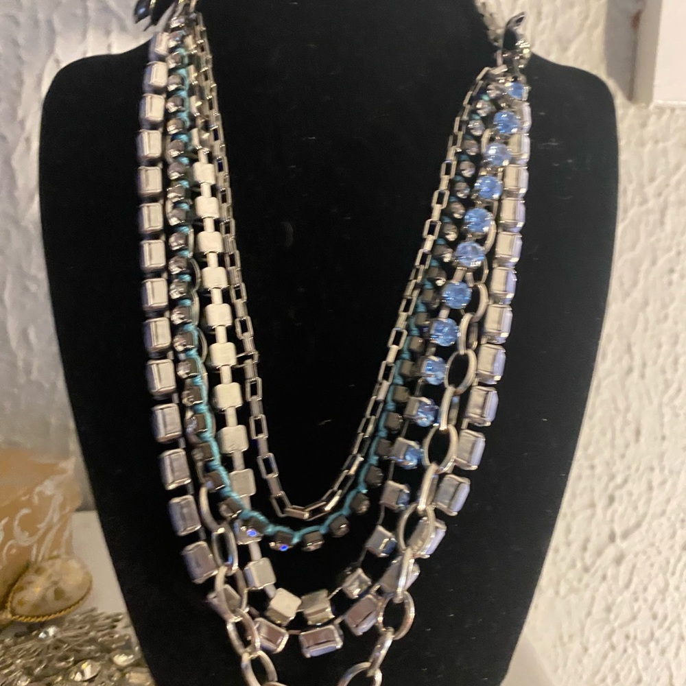 Elegant LOFT Silver and Blue Multi-Strand Statement Necklace